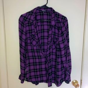 Torrid Size 1 purple and black plaid shirt